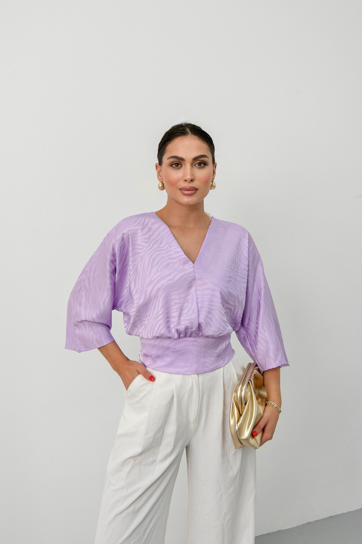 Jakarlı Saten Bluz