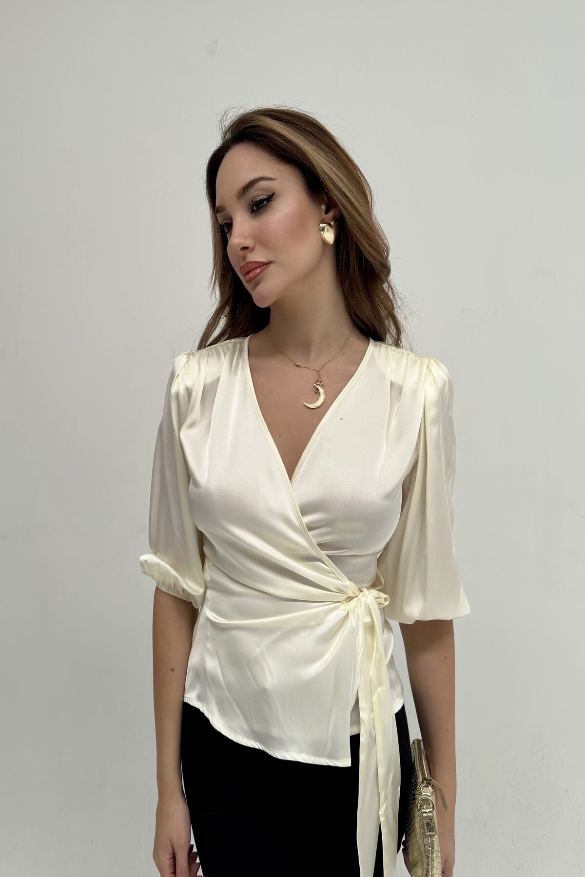 DOUBLE BREASTED SATIN BLOUSE