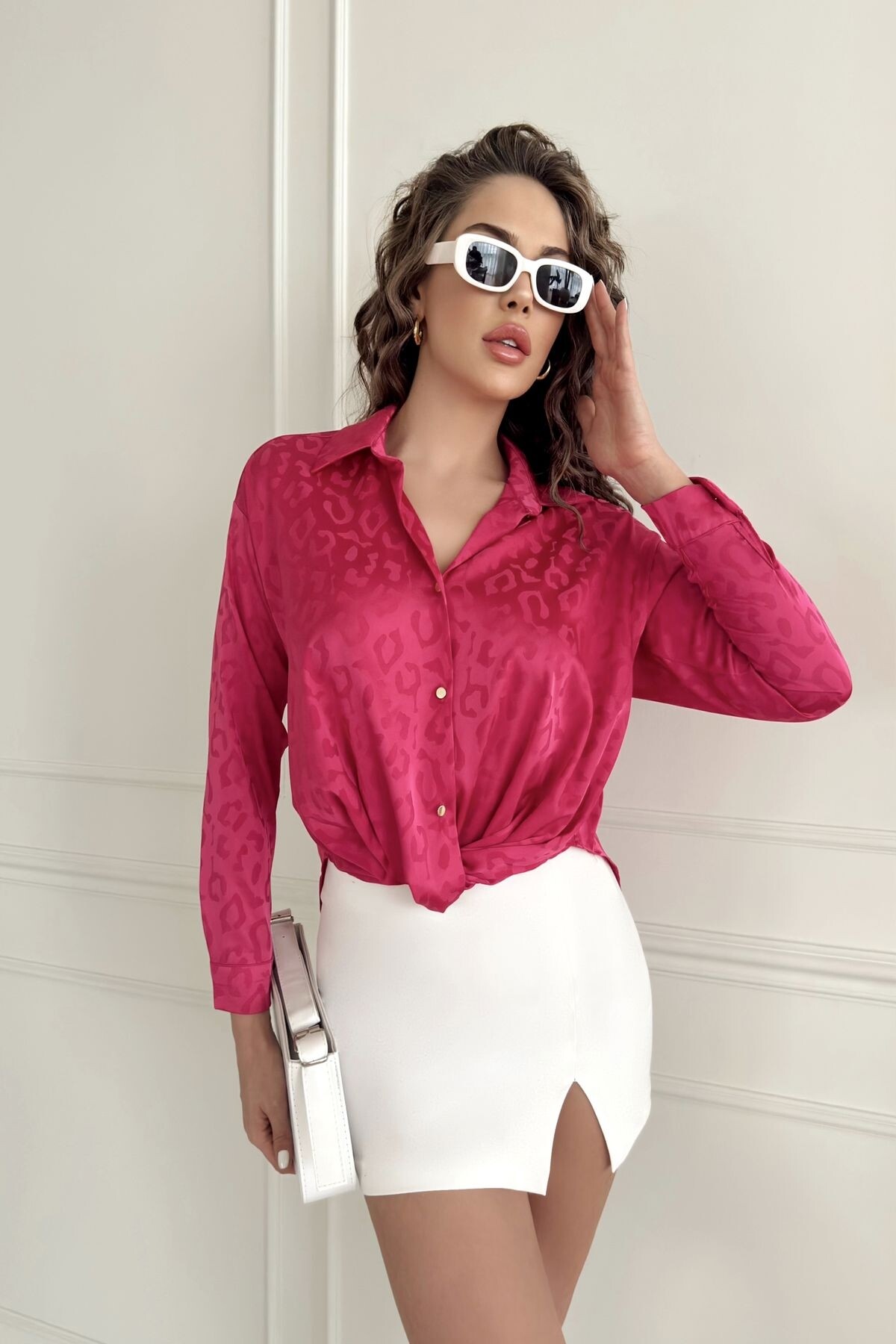 JACQUARD KNOTTED BLOUSE