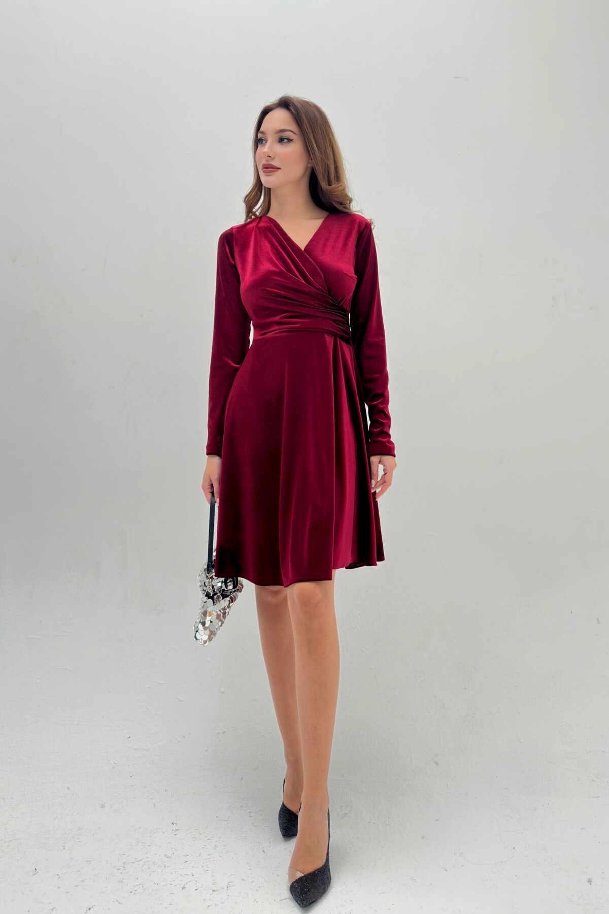 VELVET CROSSOVER DRESS