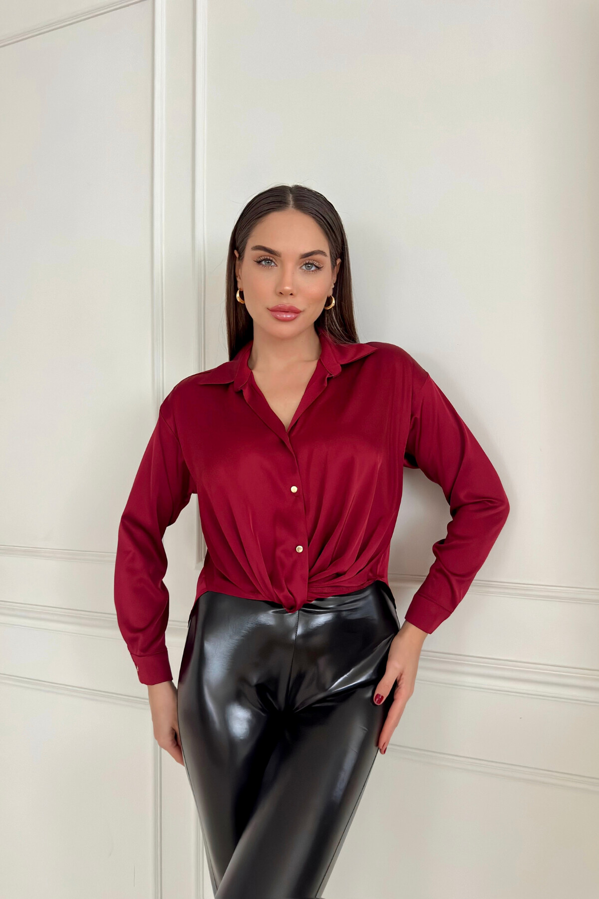 KNOTTED SATIN SHIRT