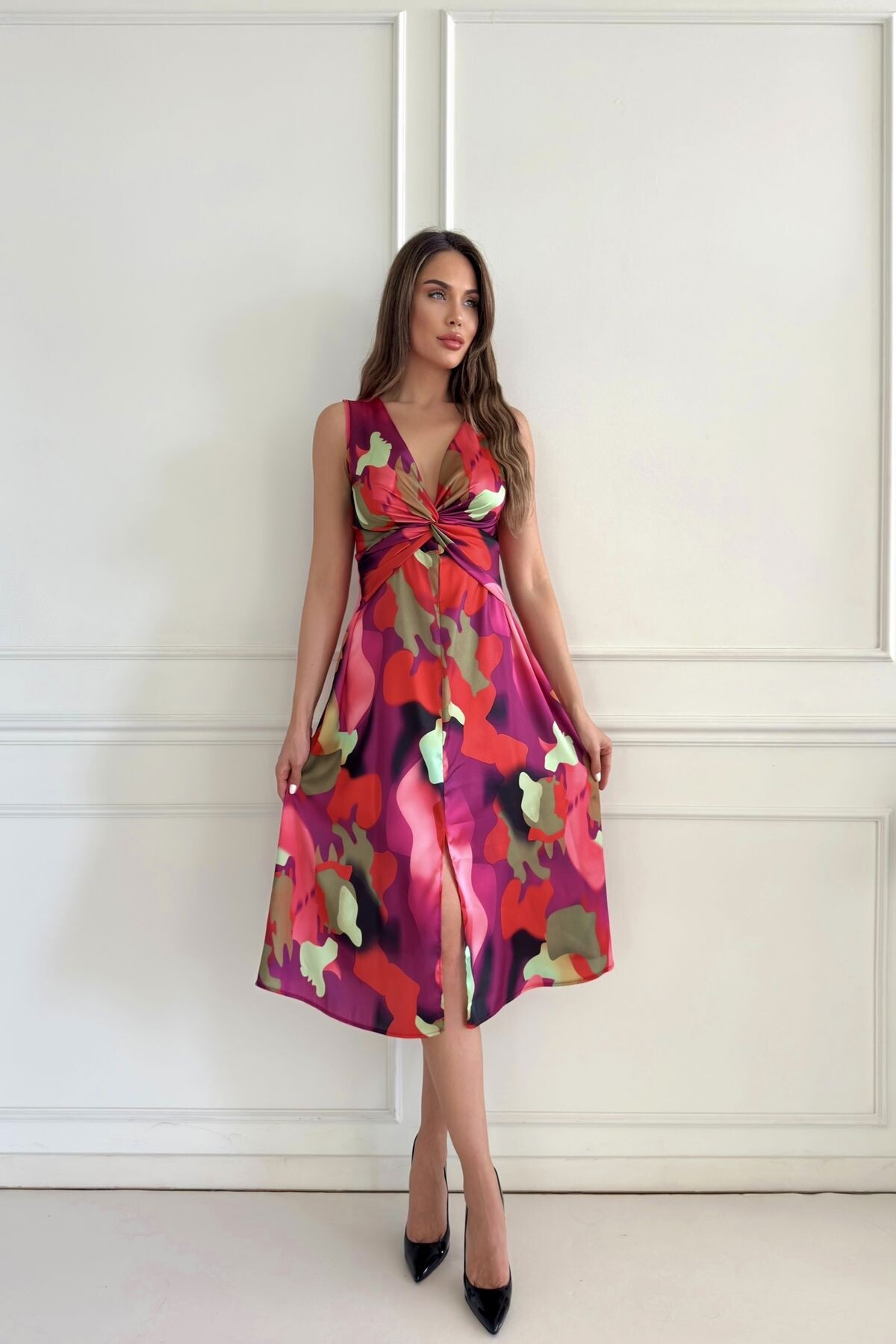 PATTERNED SATIN DRESS