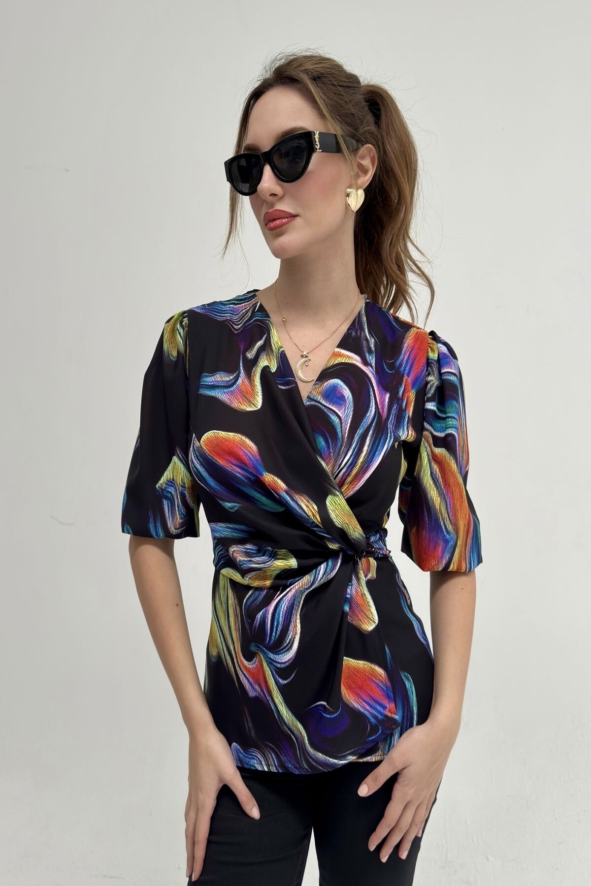 PATTERNED TİE BLOUSE