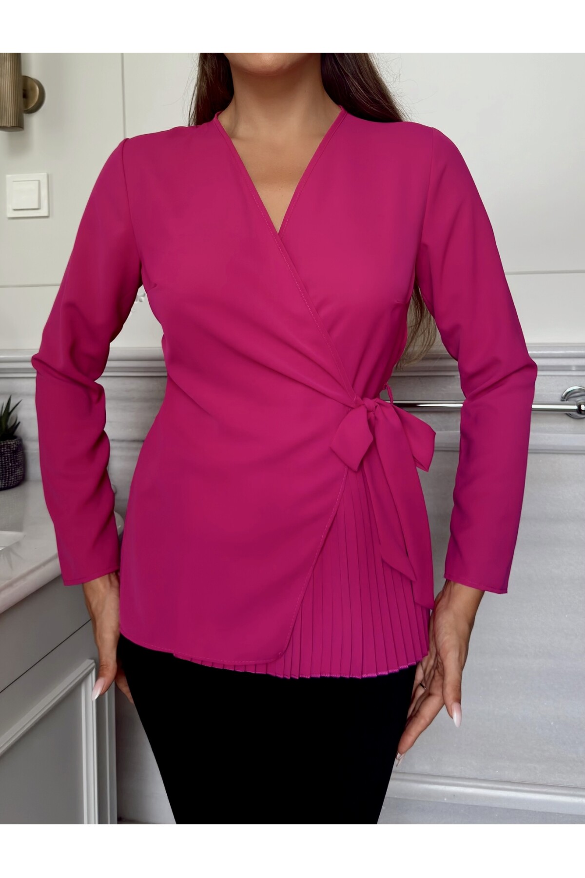 PLEATED SATIN  BLOUSE