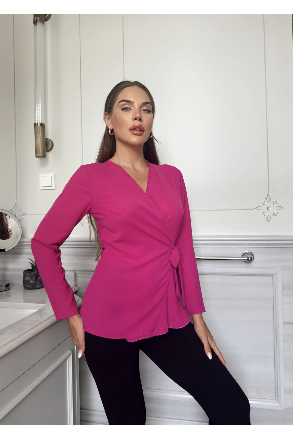 PLEATED SATIN  BLOUSE