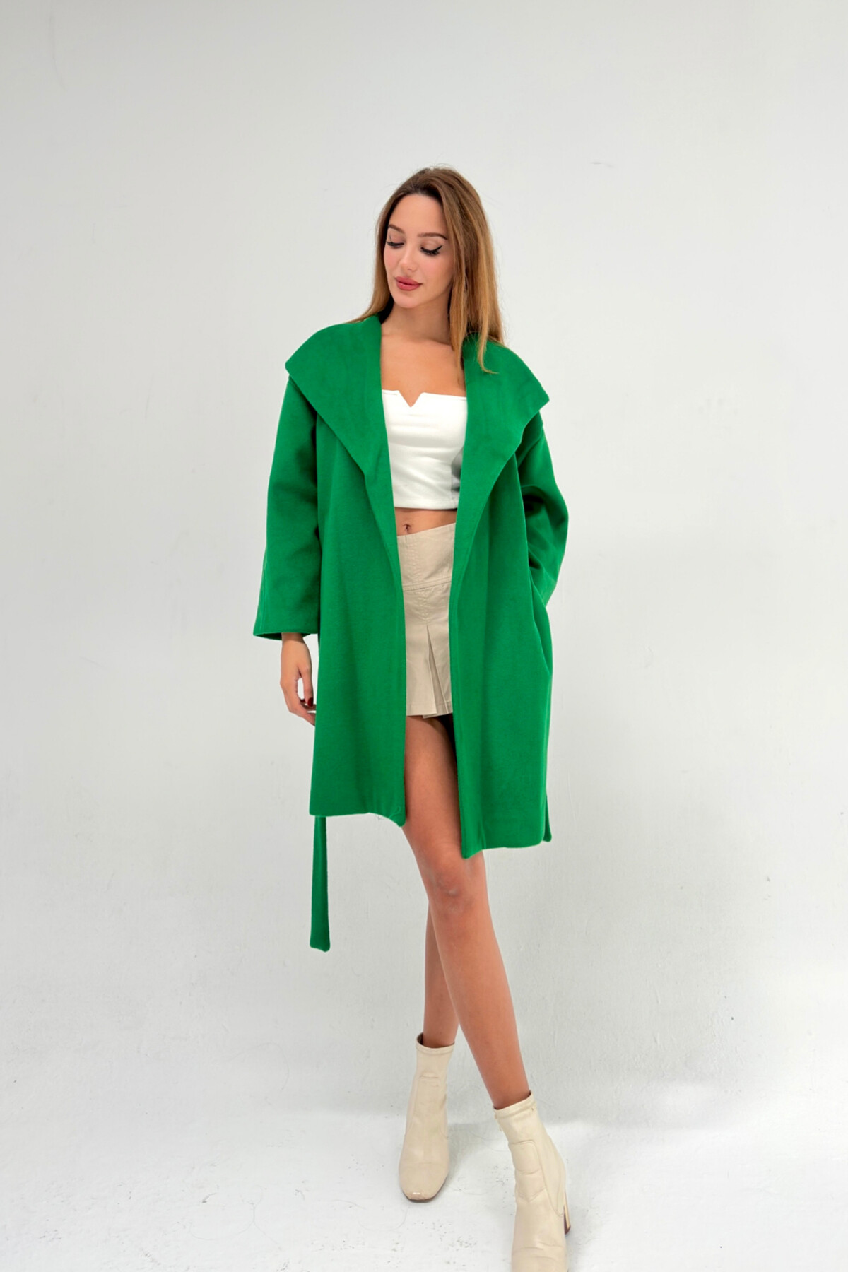 BELTED WOOL BLEND COAT