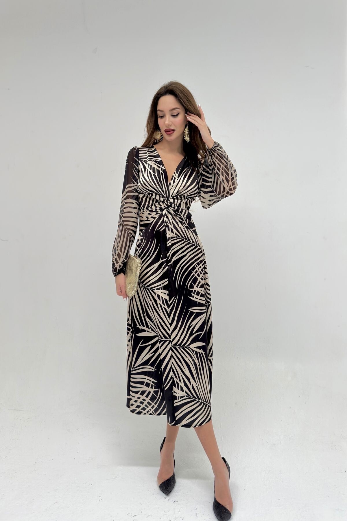 SLEEVES CHİFFON LONG DRESS