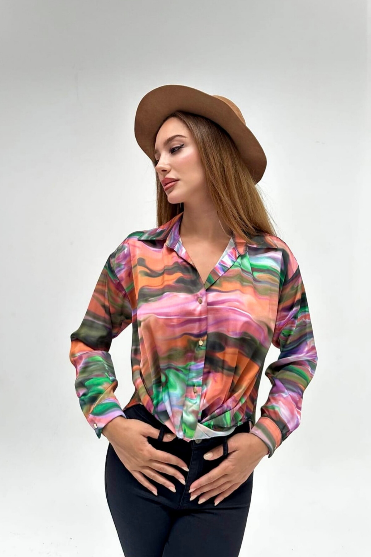 KNOTTED SATIN PRINTED SHIRT