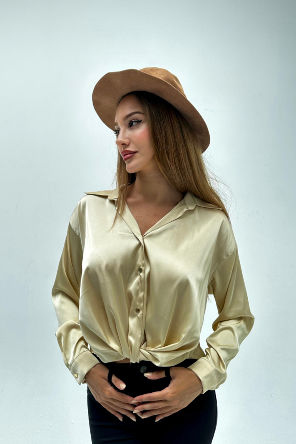 KNOTTED SATIN SHIRT