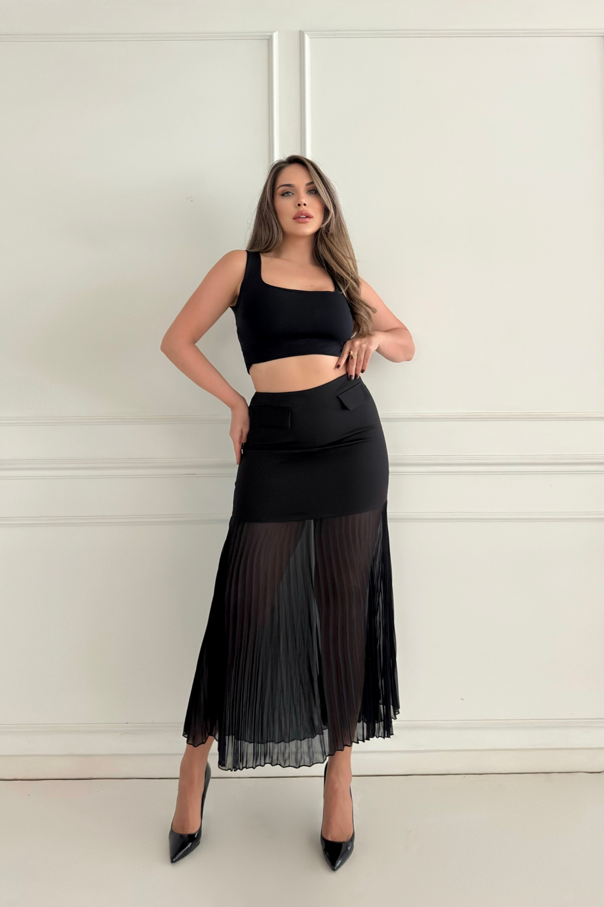 Şifon Piliseli Etek