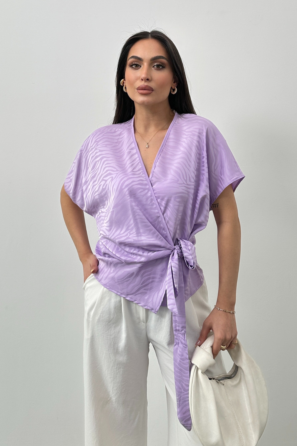 DOUBLE BREASTED TIE BLOUSE