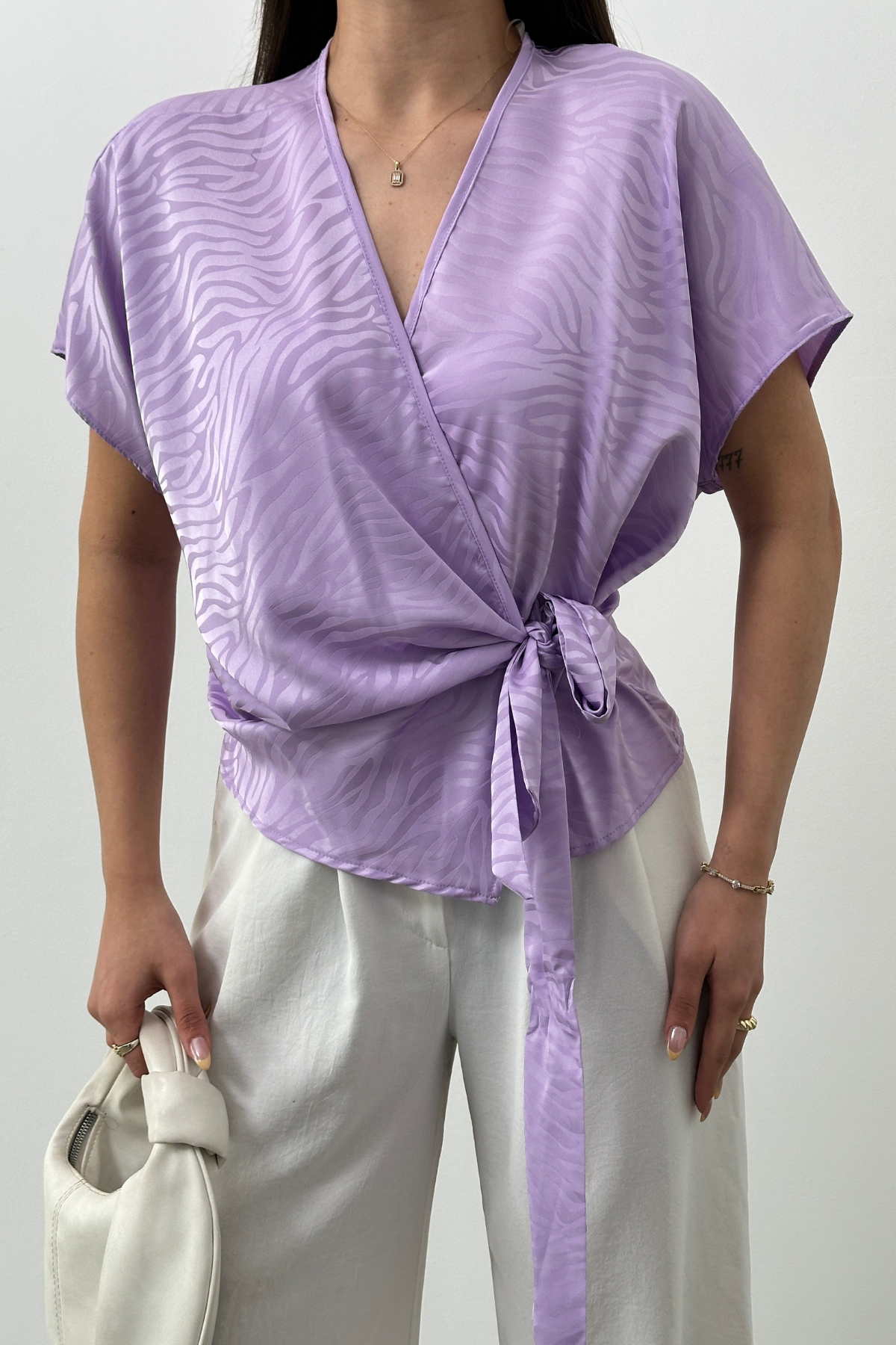 DOUBLE BREASTED TIE BLOUSE