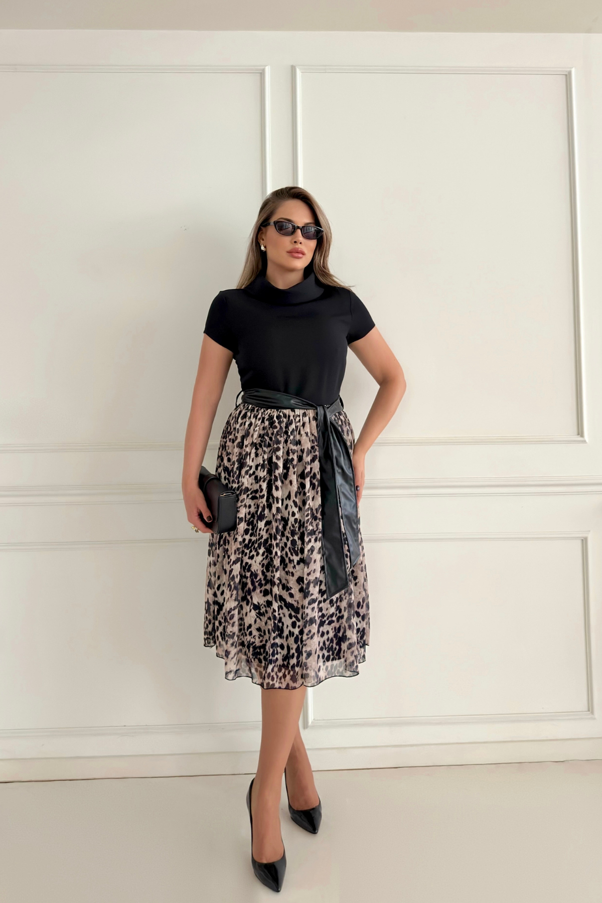 Leopar Desenli Elbise