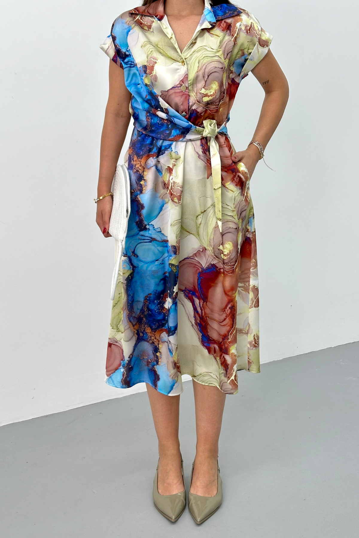PATTERNED SATIN DRESS