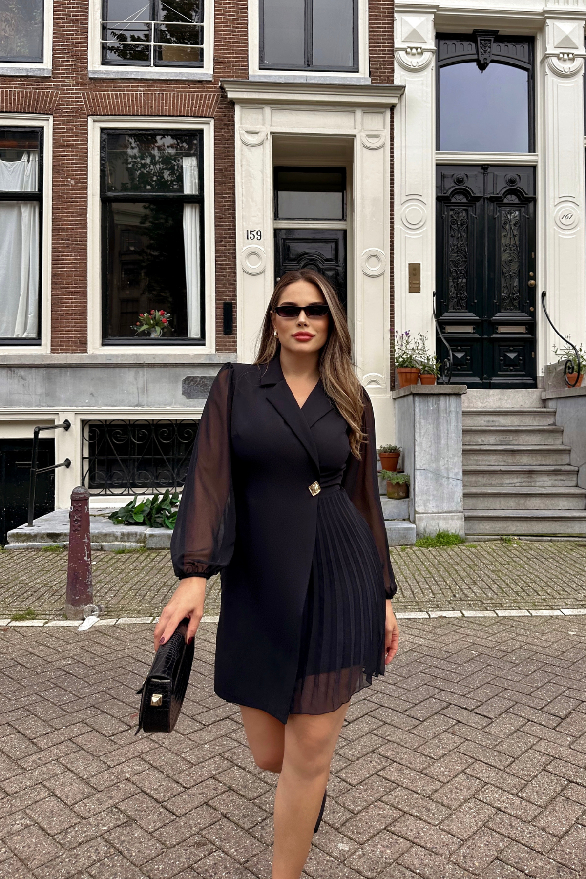 PLEATED CONTRAST TULLE DRESS