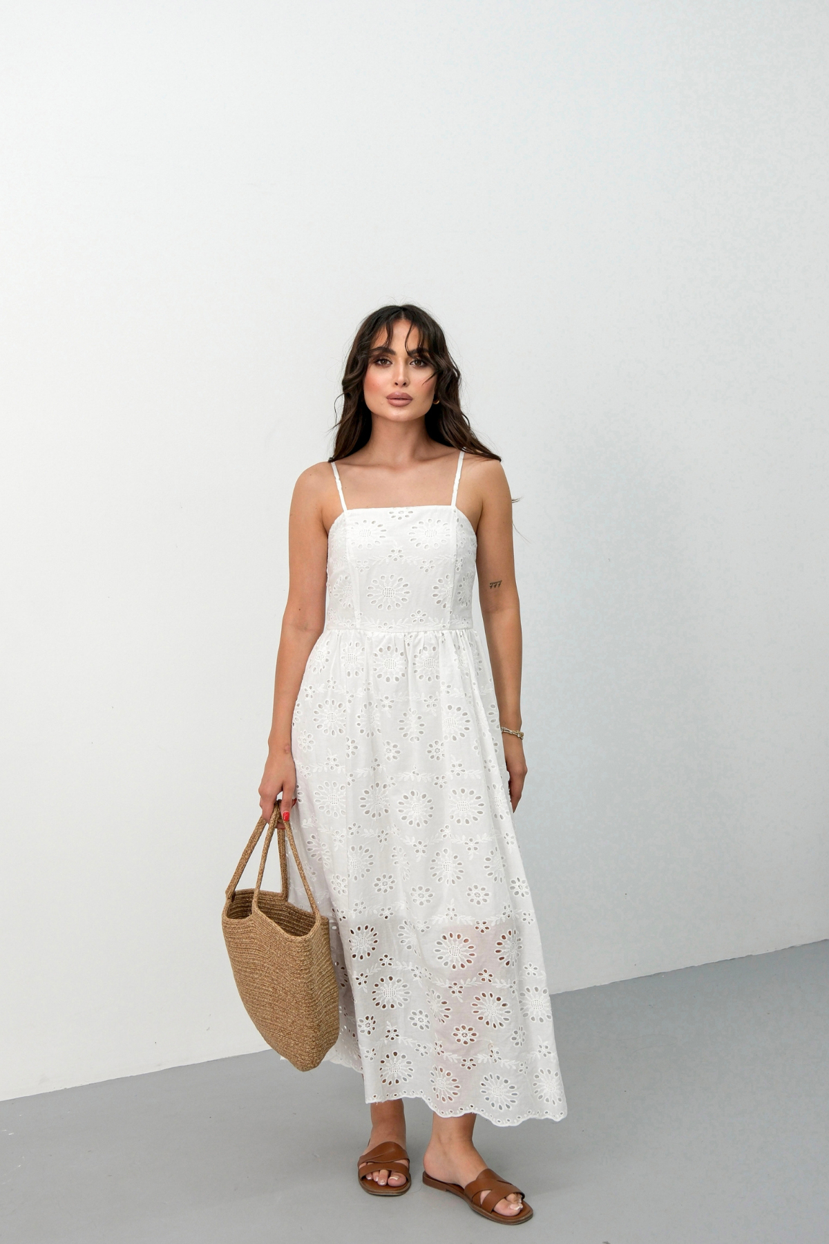 STRING STRAP EMBROIDERED DRESS