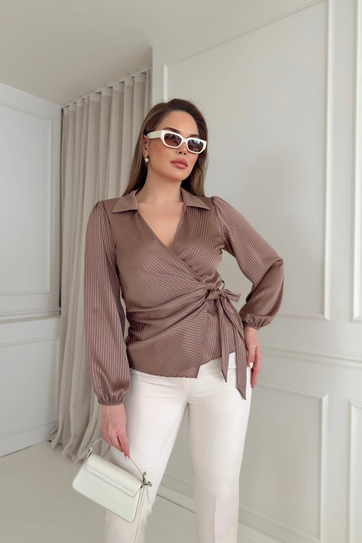 TIE FRONT WRAP BLOUSE