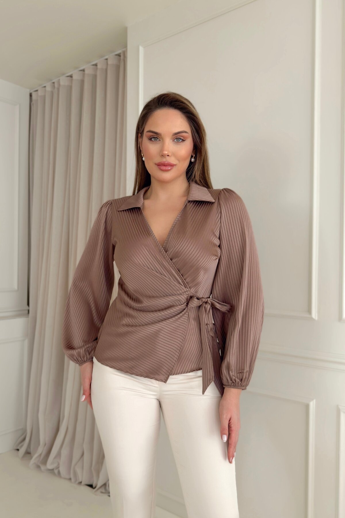 TIE FRONT WRAP BLOUSE