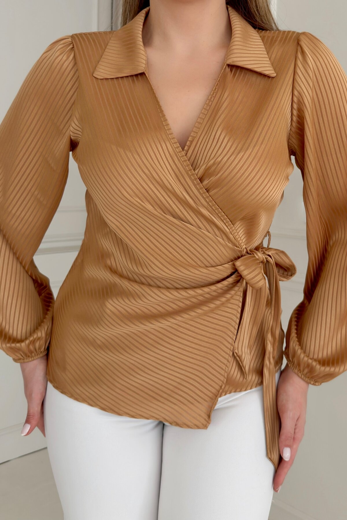 TIE FRONT WRAP BLOUSE