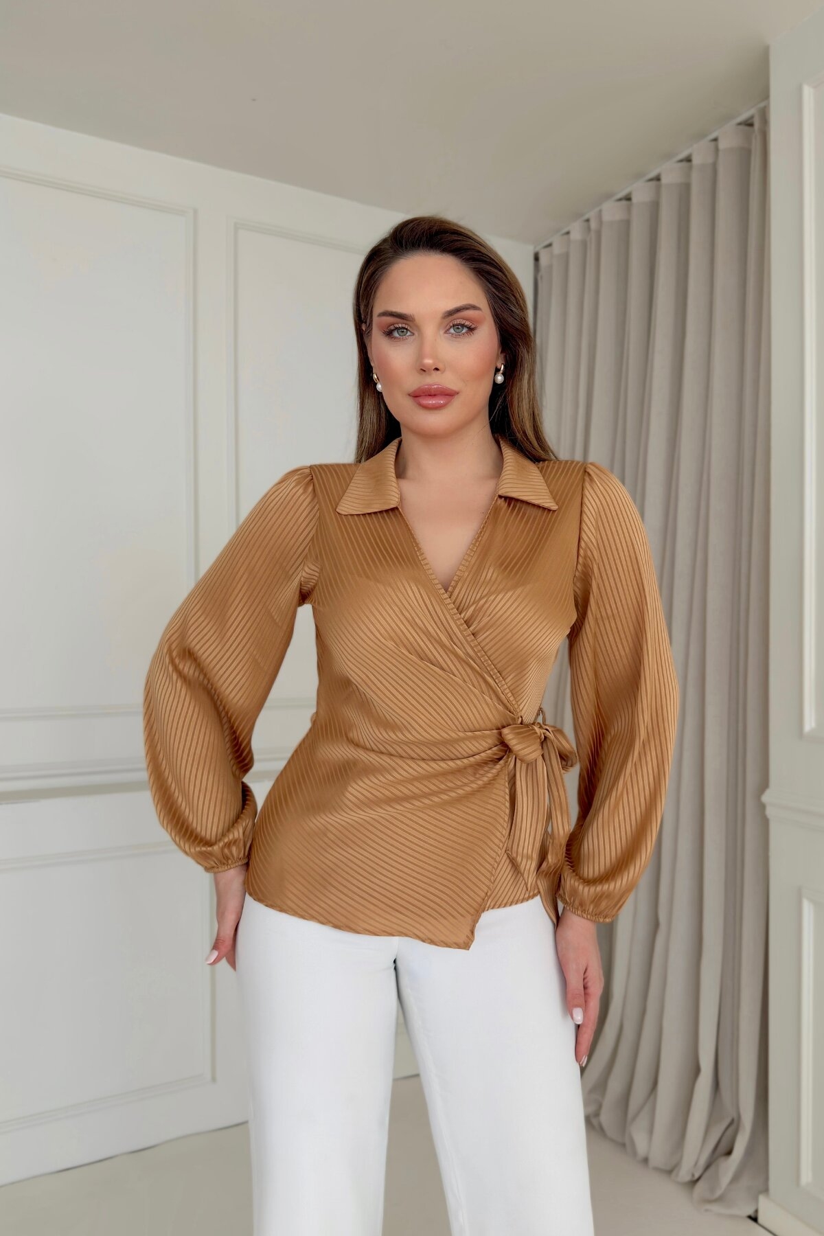 TIE FRONT WRAP BLOUSE