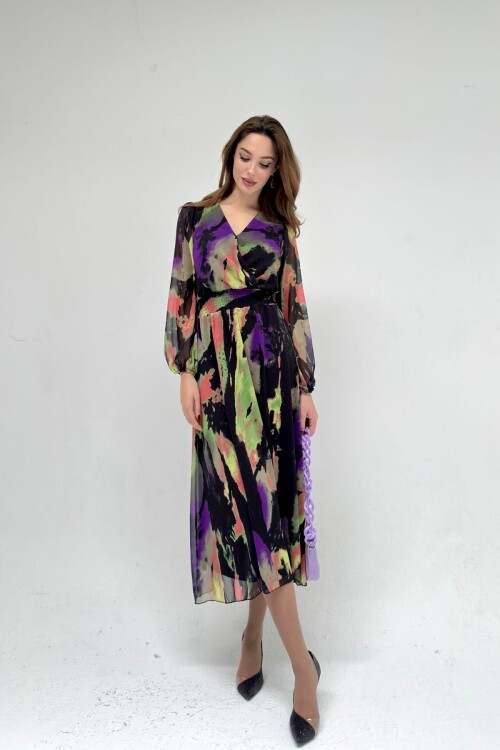 Beli Lastikli Şifon Elbise