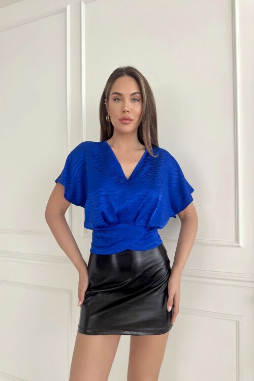 Jakarlı Saten Bluz