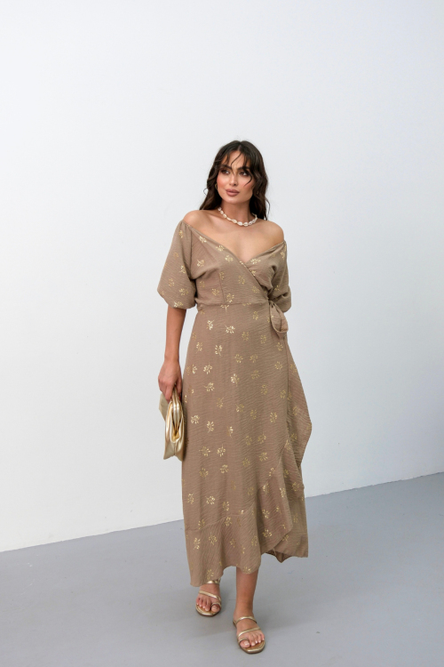 Льняное платье с принтом из фольги