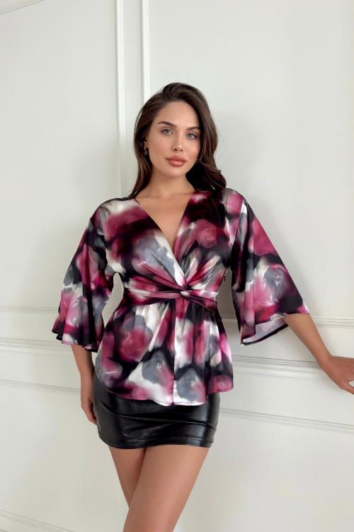KNOTTED FRONT SATIN BLOUSE