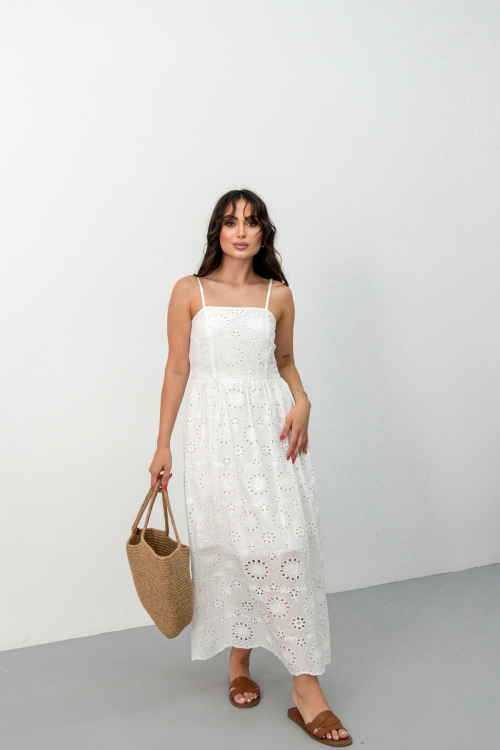 STRING STRAP EMBROIDERED DRESS
