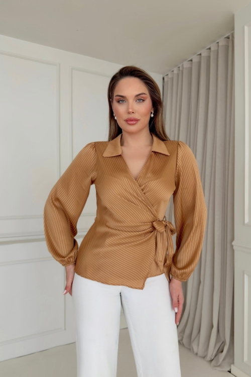 TIE FRONT WRAP BLOUSE