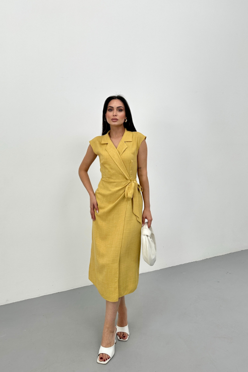 TIE-WAIST LINEN DRESS