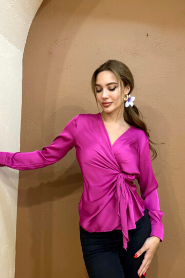 SATIN CROSSOVER BLOUSE