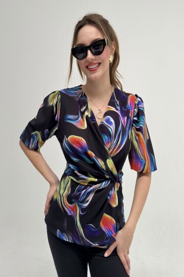 PATTERNED TİE BLOUSE