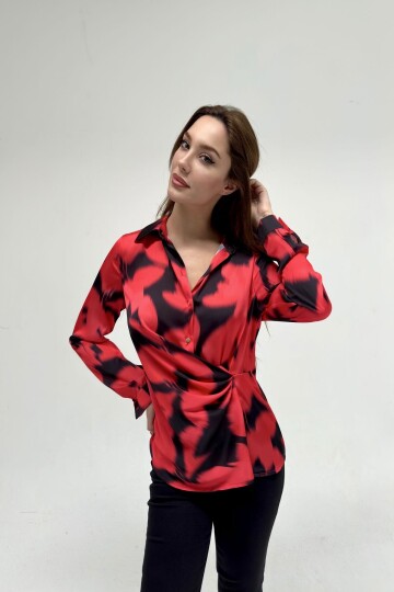 PRINTED SATIN WRAP BLOUSE