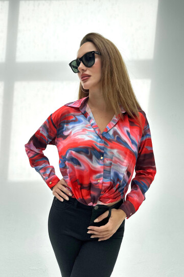 KNOTTED SATIN PRINTED SHIRT